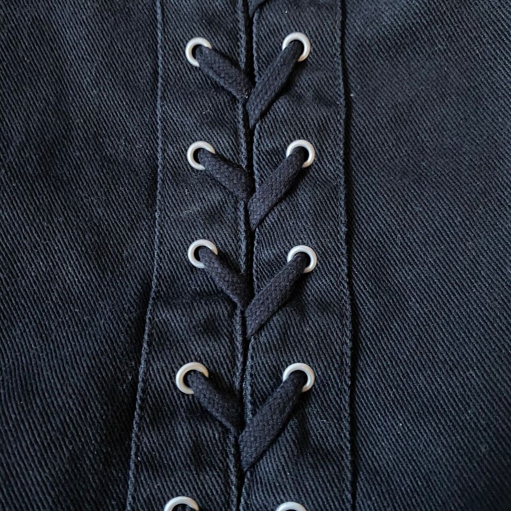 PacSun Los Angeles Jean Jacket Womens Size Small Black Braided Laced Back - Picture 4 of 16